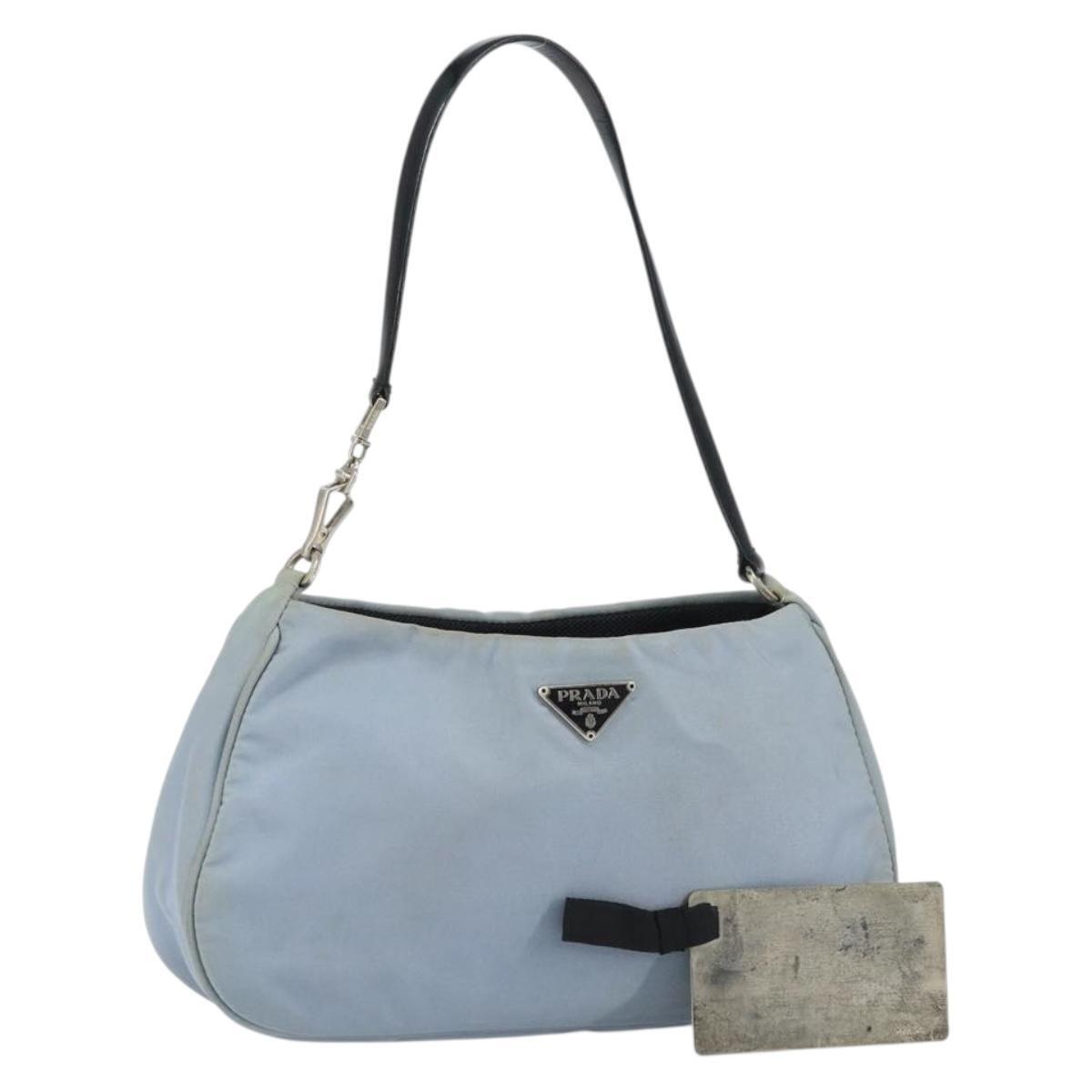 Prada Mini Shoulder Bag Nylon Light Blue Silver Auth Gh1407